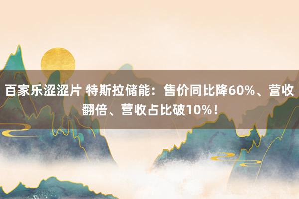 百家乐涩涩片 特斯拉储能：售价同比降60%、营收翻倍、营收占比破10%！