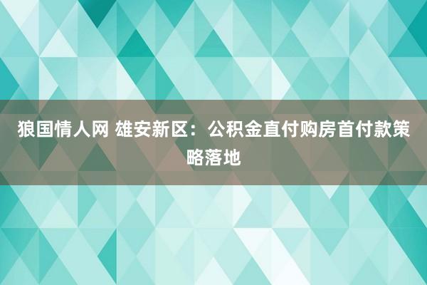 狼国情人网 雄安新区：公积金直付购房首付款策略落地