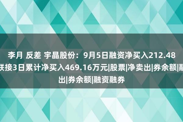 李月 反差 宇晶股份：9月5日融资净买入212.48万元，联接3日累计净买入469.16万元|股票|净卖出|券余额|融资融券